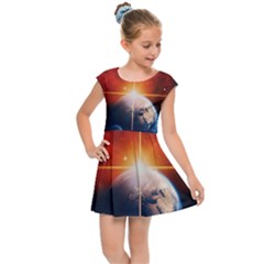 Earth Globe Planet Space Universe Kids Cap Sleeve Dress by Celenk