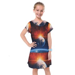 Earth Globe Planet Space Universe Kids  Drop Waist Dress by Celenk