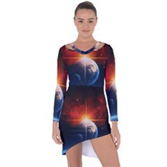 Earth Globe Planet Space Universe Asymmetric Cut-out Shift Dress by Celenk