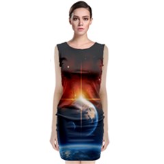 Earth Globe Planet Space Universe Sleeveless Velvet Midi Dress