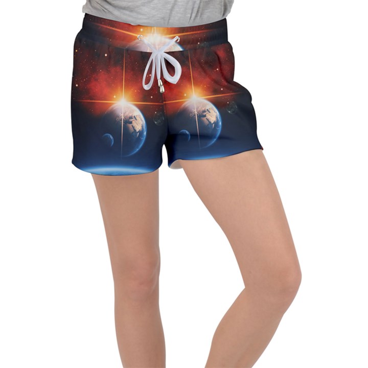 Earth Globe Planet Space Universe Women s Velour Lounge Shorts