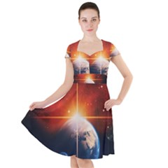 Earth Globe Planet Space Universe Cap Sleeve Midi Dress