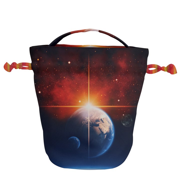 Earth Globe Planet Space Universe Drawstring Bucket Bag