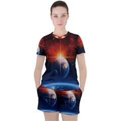 Earth Globe Planet Space Universe Women s Tee And Shorts Set