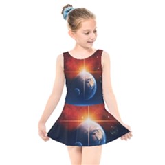 Earth Globe Planet Space Universe Kids  Skater Dress Swimsuit