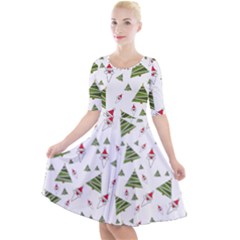 Christmas Santa Claus Decoration Quarter Sleeve A-line Dress by Celenk