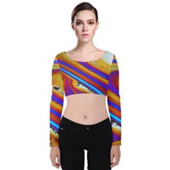 Soap Bubble Color Colorful Velvet Long Sleeve Crop Top by Celenk