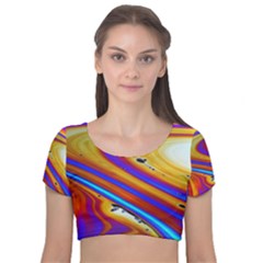 Soap Bubble Color Colorful Velvet Short Sleeve Crop Top  by Celenk