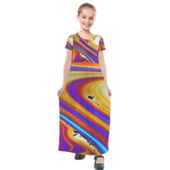 Soap Bubble Color Colorful Kids  Short Sleeve Maxi Dress by Celenk