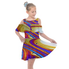 Soap Bubble Color Colorful Kids  Shoulder Cutout Chiffon Dress by Celenk