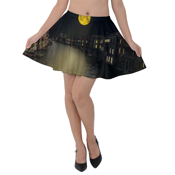 Travel Architecture Tourism Venice Velvet Skater Skirt