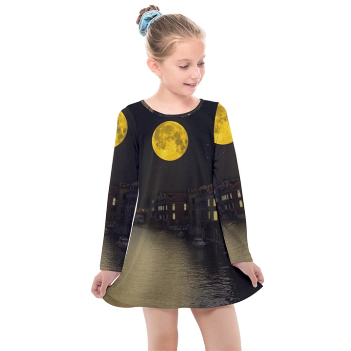 Travel Architecture Tourism Venice Kids  Long Sleeve Dress