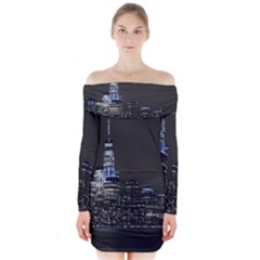 New York Skyline New York City Long Sleeve Off Shoulder Dress by Celenk