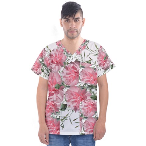 Carnations Flowers Nature Garden Men s V-neck Scrub Top by Celenk