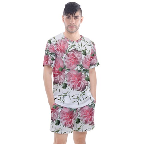 Carnations Flowers Nature Garden Men s Mesh Tee And Shorts Set by Celenk