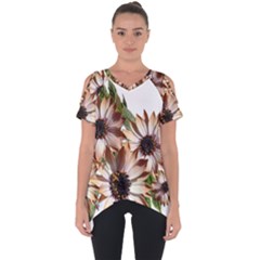 Sun Daisies Leaves Flowers Cut Out Side Drop Tee by Celenk