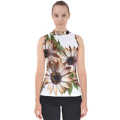 Sun Daisies Leaves Flowers Mock Neck Shell Top by Celenk