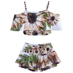 Sun Daisies Leaves Flowers Kids  Off Shoulder Skirt Bikini