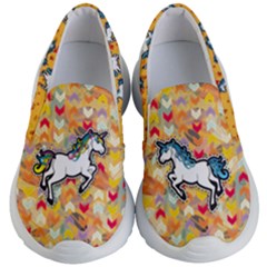 Light Orange Faux Embroidered Unicorn Prints Kid s Lightweight Slip Ons by PattyVilleDesigns