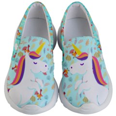 Pale Turquoise Woodland Unicorn Theme Kid s Lightweight Slip Ons by PattyVilleDesigns