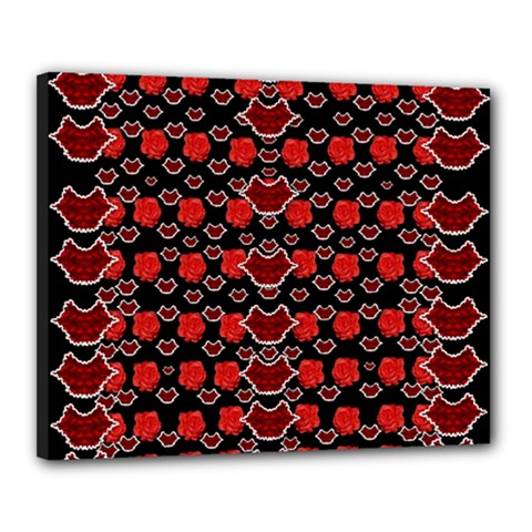 Red Lips And Roses Just For Love Canvas 20  X 16  (stretched) by pepitasart