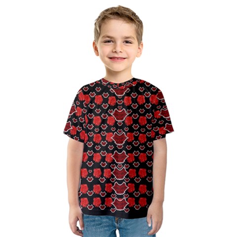 Red Lips And Roses Just For Love Kids  Sport Mesh Tee by pepitasart