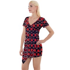 Red Lips And Roses Just For Love Short Sleeve Asymmetric Mini Dress by pepitasart