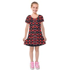 Red Lips And Roses Just For Love Kids  Short Sleeve Velvet Dress by pepitasart