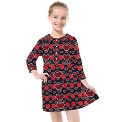 Red Lips And Roses Just For Love Kids  Quarter Sleeve Shirt Dress by pepitasart