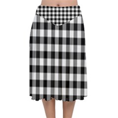 Check Pattern Black, White, Gray Velvet Flared Midi Skirt by ChastityWhiteRose