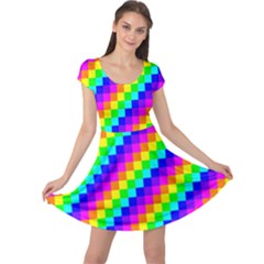 7 Color Square Grid Cap Sleeve Dress