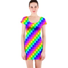 7 Color Square Grid Short Sleeve Bodycon Dress