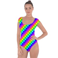 7 Color Square Grid Short Sleeve Leotard 