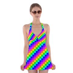 7 Color Square Grid Halter Dress Swimsuit  by ChastityWhiteRose