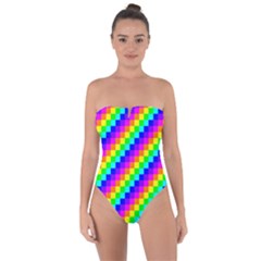 7 Color Square Grid Tie Back One Piece Swimsuit