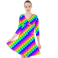 7 Color Square Grid Quarter Sleeve Front Wrap Dress by ChastityWhiteRose