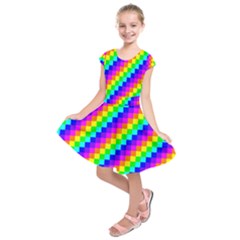 7 Color Square Grid Kids  Short Sleeve Dress