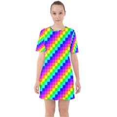 7 Color Square Grid Sixties Short Sleeve Mini Dress by ChastityWhiteRose