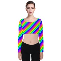 7 Color Square Grid Velvet Long Sleeve Crop Top