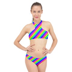 7 Color Square Grid High Neck Bikini Set