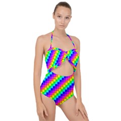 7 Color Square Grid Scallop Top Cut Out Swimsuit