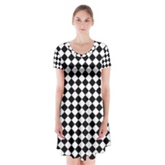 Chessboard 18x18 Rotated 45 40 Pixels Short Sleeve V-neck Flare Dress