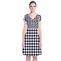 Chessboard 18x18 Rotated 45 40 Pixels Short Sleeve Front Wrap Dress by ChastityWhiteRose