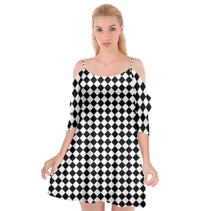 Chessboard 18x18 Rotated 45 40 Pixels Cutout Spaghetti Strap Chiffon Dress