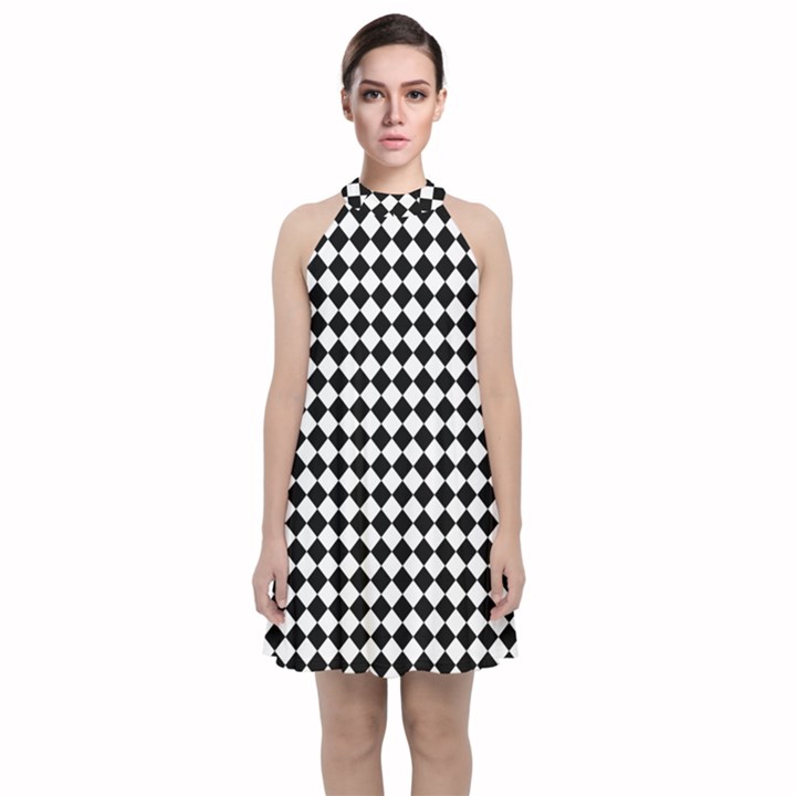 Chessboard 18x18 Rotated 45 40 Pixels Velvet Halter Neckline Dress 