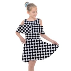 Chessboard 18x18 Rotated 45 40 Pixels Kids  Shoulder Cutout Chiffon Dress by ChastityWhiteRose