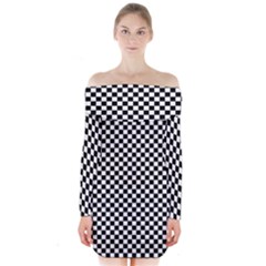 Chessboard 36x36 Long Sleeve Off Shoulder Dress by ChastityWhiteRose