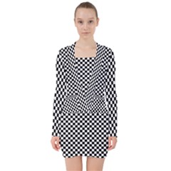 Chessboard 36x36 V-neck Bodycon Long Sleeve Dress by ChastityWhiteRose