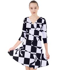 Chessboard Unicorn Quarter Sleeve Front Wrap Dress by ChastityWhiteRose