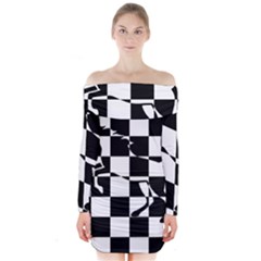 Chessboard Unicorn Long Sleeve Off Shoulder Dress by ChastityWhiteRose